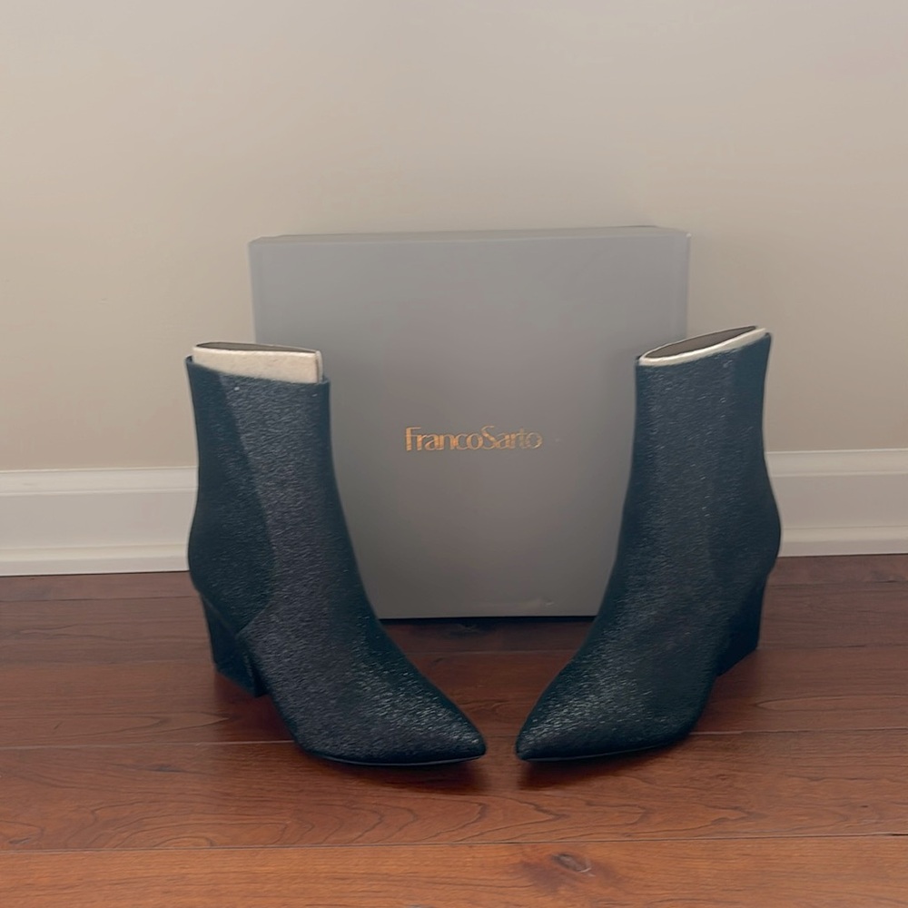 New in box Franco Sarto black glitter heeled boots size 7